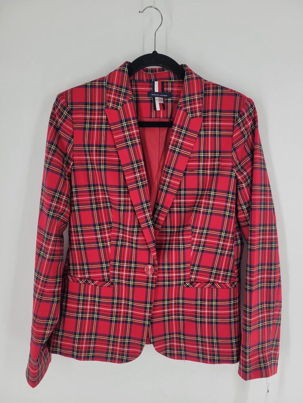 Tommy Hilfiger Womens Red Tartan Plaid Blazer Size 8 New